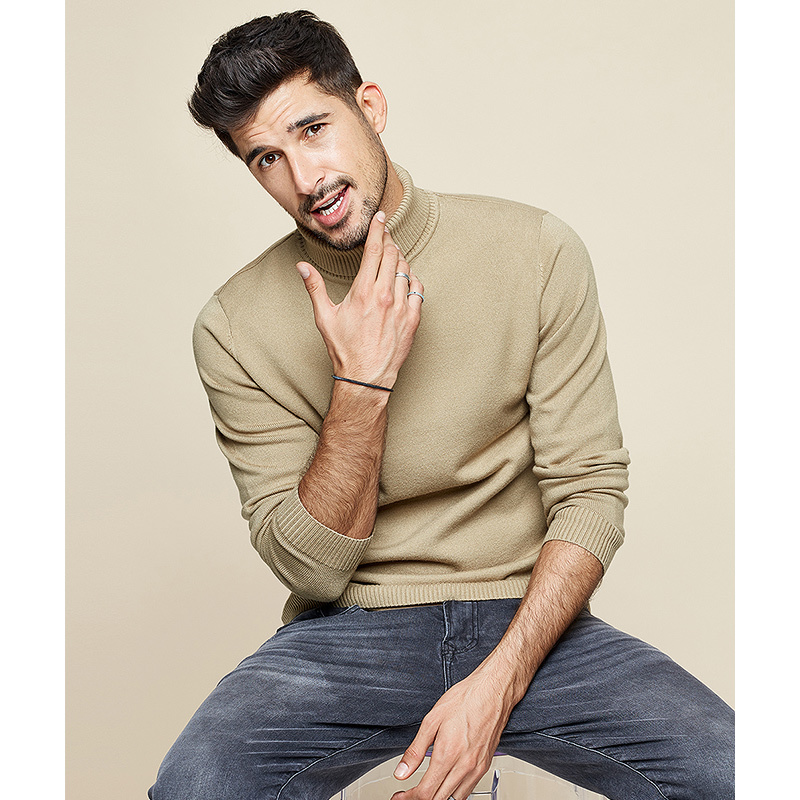 KUEGOU autumn winter Man's sweater Knitting High collar turtleneck men Warm sweater fashion gentleman plus size XZ-8923 201124