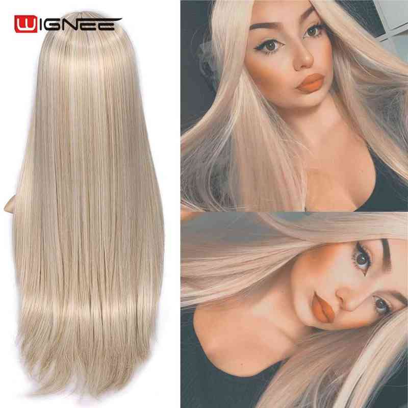 Hairpiece Wignee Long Straight Synthetic for Women Blonde Natural Middle Part Heat Resistant Fibernatural Daily 0121