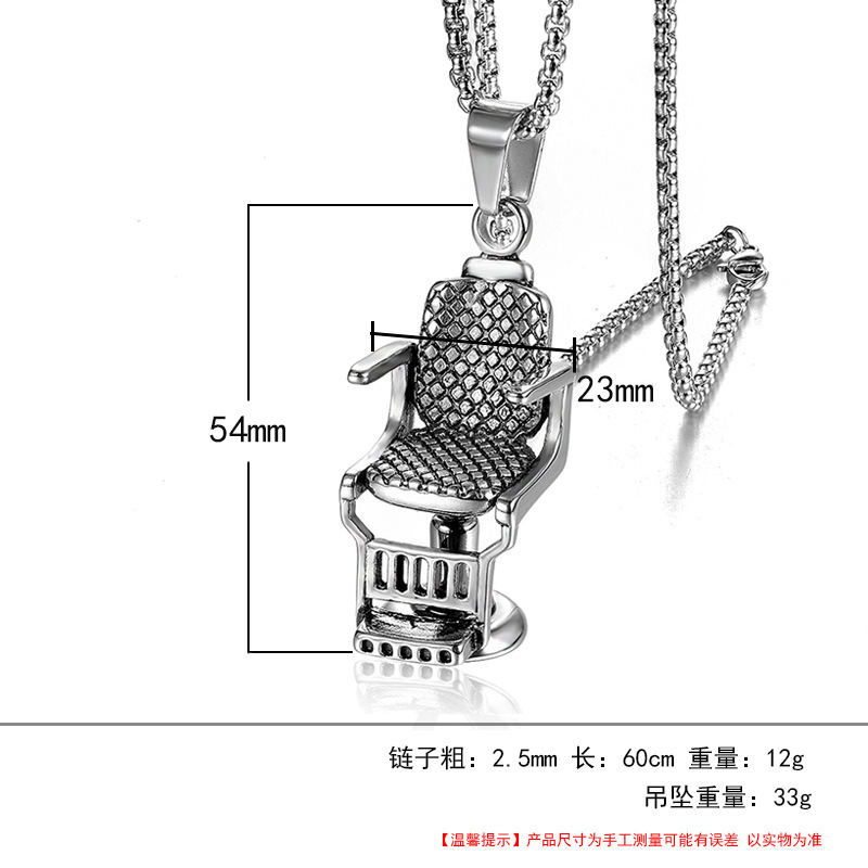 Hip Hop Rock Titanium Stainless Steel Barbershop Sofa Chair Pendants Necklace for Men Barber Jewelry Gold Color 200928