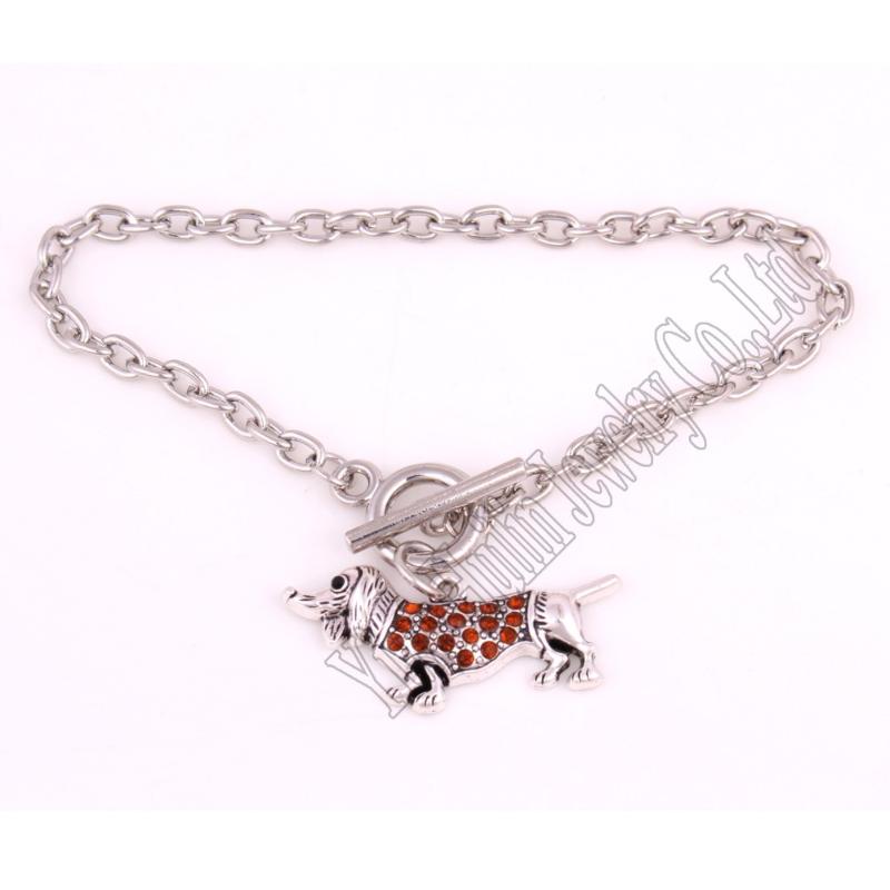 rhodium plated zinc studded with sparkling crystal Dachshund Cute Dog pendant bracelet
rhodium plated zinc studded with sparkling crystal Dachshund Cute Dog pendant bracelet