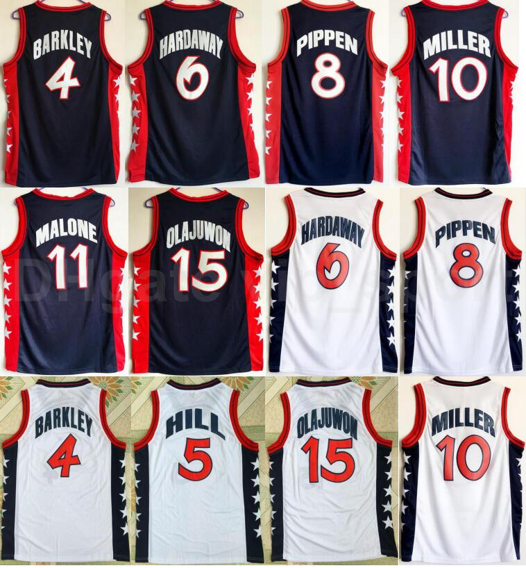 1996 US Dream Three Basketball 11 Karl Malone Jersey Men Navy Blue White 5 Grant Hill 10 Reggie Miller 4 Charles Barkley, 4 white
1996 US Dream Three Basketball 11 Karl Malone Jersey Men Navy Blue White 5 Grant Hill 10 Reggie Miller 4 Charles Barkley, 4 white