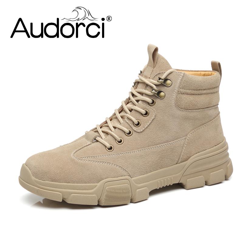 Audorci 2020 Spring Fashion Men Ankle Boots High Quality Men Boots Winter Outdoor Warm Casual Shoes Size 38-44 With Fur, Black