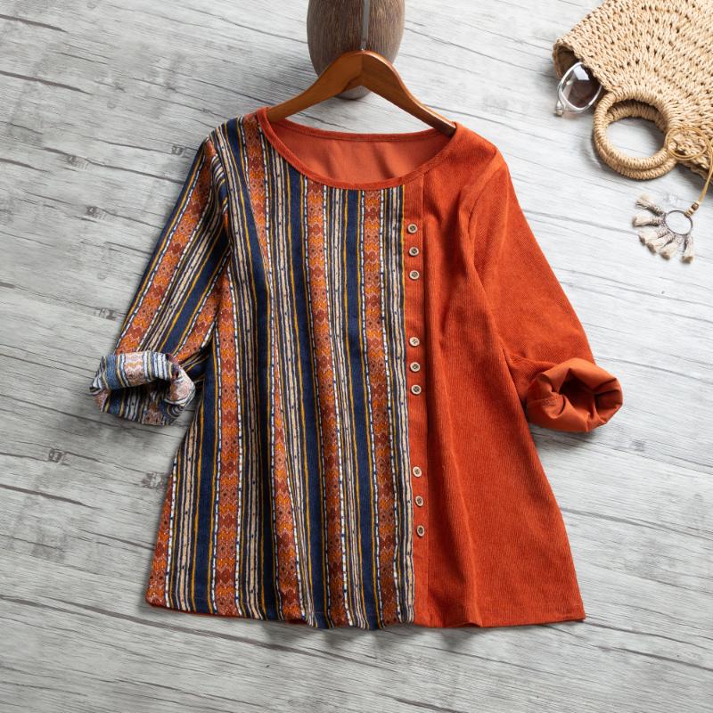 Vintage Women's Blusas Striped Print Spliced Buttom Blouse Loose Plus Size 5XL Corduroy Casual Autumn Blusas Femininas, Black
Vintage Women's Blusas Striped Print Spliced Buttom Blouse Loose Plus Size 5XL Corduroy Casual Autumn Blusas Femininas, Black