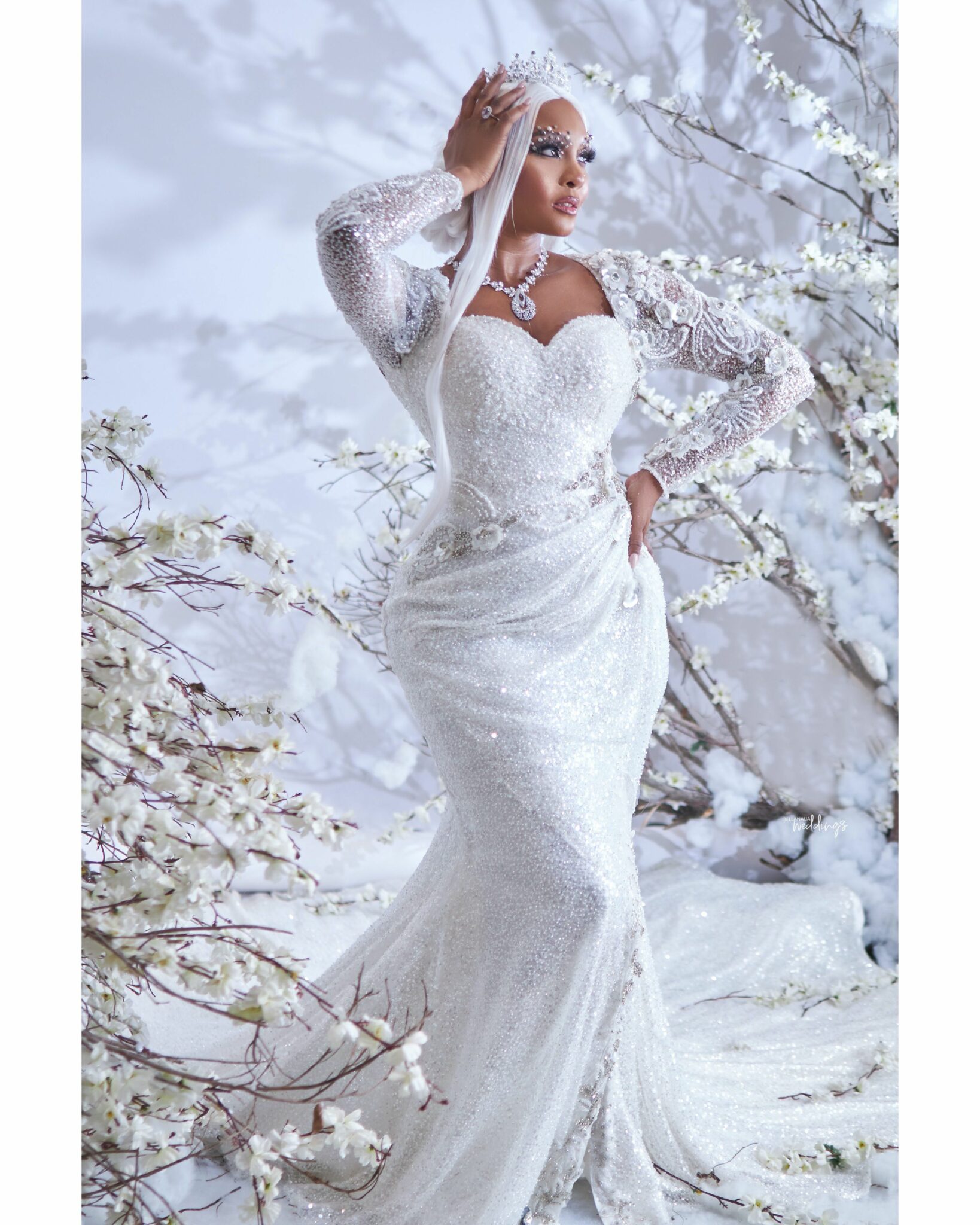 Plus Size Arabic Aso Ebi White Sparkly Mermaid Wedding Dress Lace Beaded Luxurious Bridal Gowns Dresses ZJ