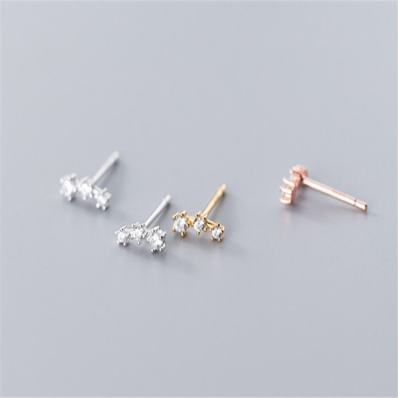 Authentic 925 Sterling Silver One Row CZ Zircon Earrings For Women Fashion Cute Micro Crystal Stud Earring Wedding Xmas Gifts