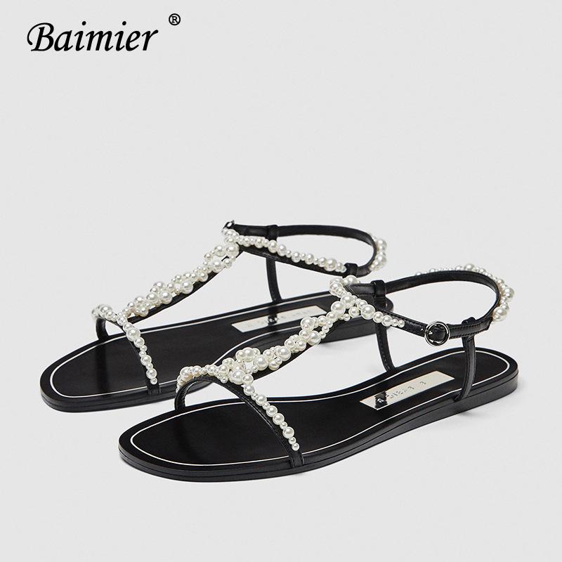 Baimier Luxury Pearl Women Sandals Open Toe Flat Sandals Women Buckle Gladiator Summer Beach Shoes Woman, Black sandals
Baimier Luxury Pearl Women Sandals Open Toe Flat Sandals Women Buckle Gladiator Summer Beach Shoes Woman, Black sandals