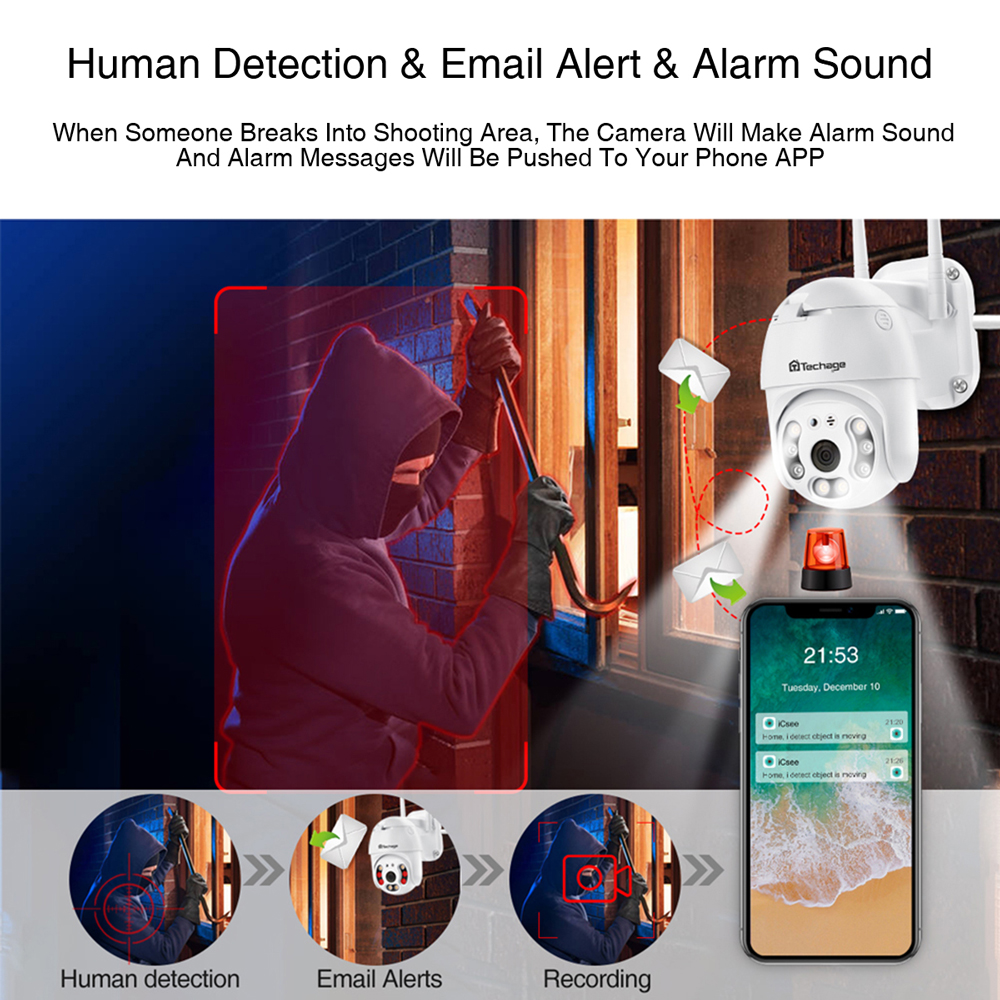 Techage 1080P HD WiFi Camera Full Color Night Vision Outdoor Wireless PTZ IP Camera AI Human Detection Home Security Camera
Techage 1080P HD WiFi Camera Full Color Night Vision Outdoor Wireless PTZ IP Camera AI Human Detection Home Security Camera
