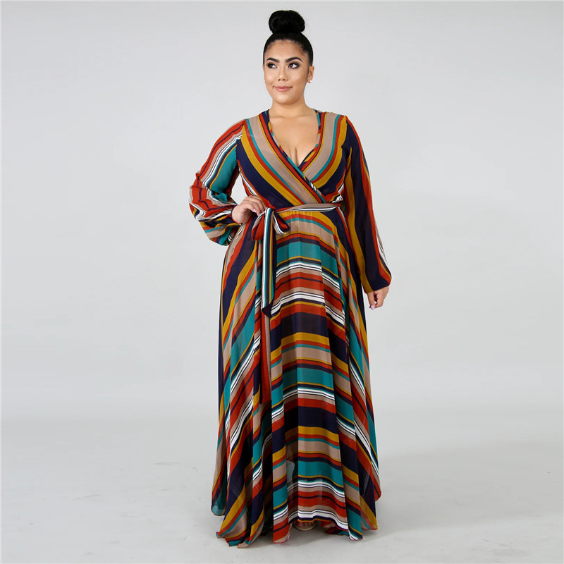 Plus size 3XL 4XL 5XL Summer Women bigger size one-piece dress long sleeve maxi dress sexy loose print dresses Bohemian long skirts 4352