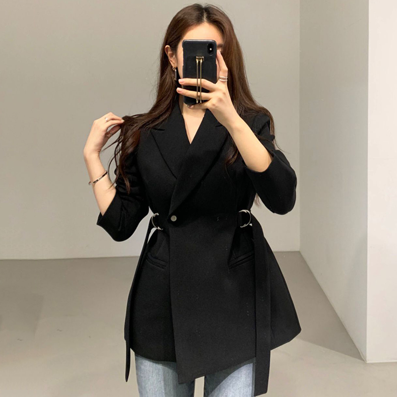 [EWQ] Fashion Autumn Minimalism Women Blazers And Jackets Work Office Lady Suit Slim Business Solid Color Coat Khaki Chic 201201