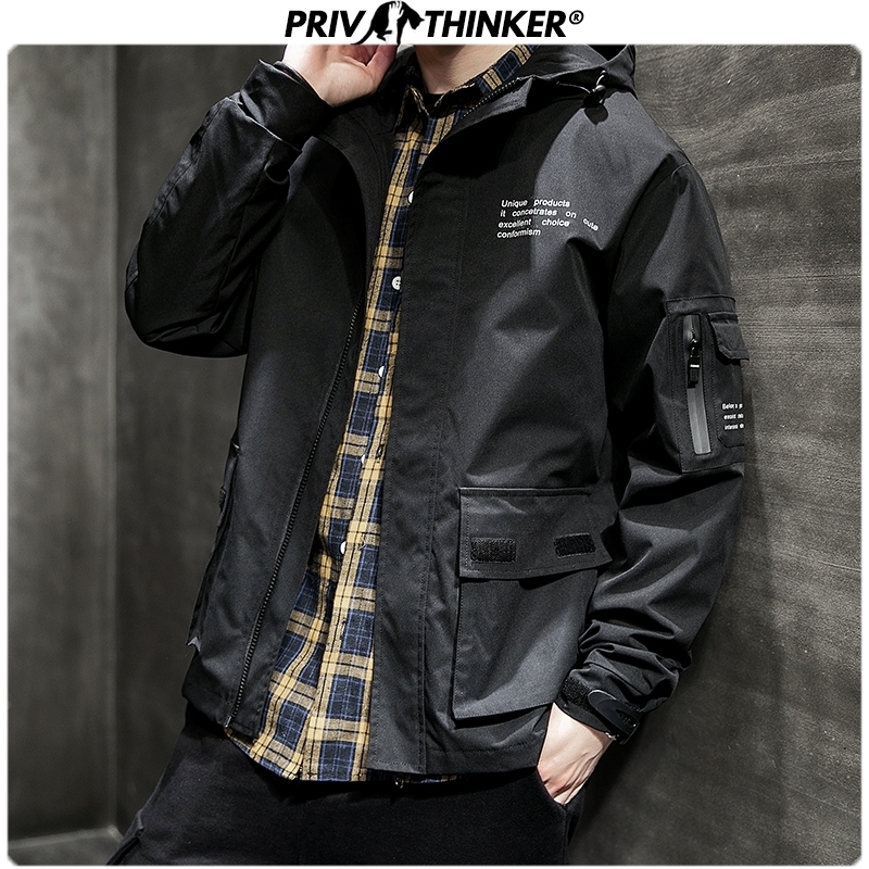 Privathinker Men's Hip Hop Hooded Jacket Men Autumn Outwear Fashion Coat Korean Jackets Male Casual Safari Style Clothes T200117