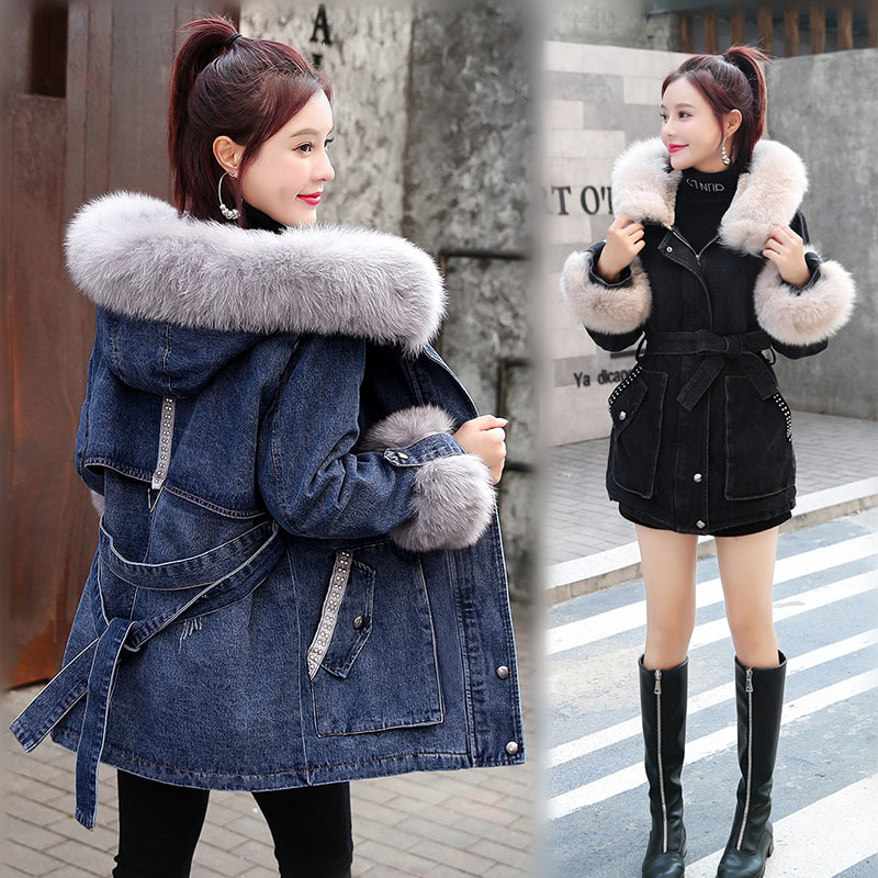 Winter New Women lamb cashmere Thick Denim Jacket Loose Warm Coat Casual Korean Hooded Female Jean Outerwear Tops R457 201106