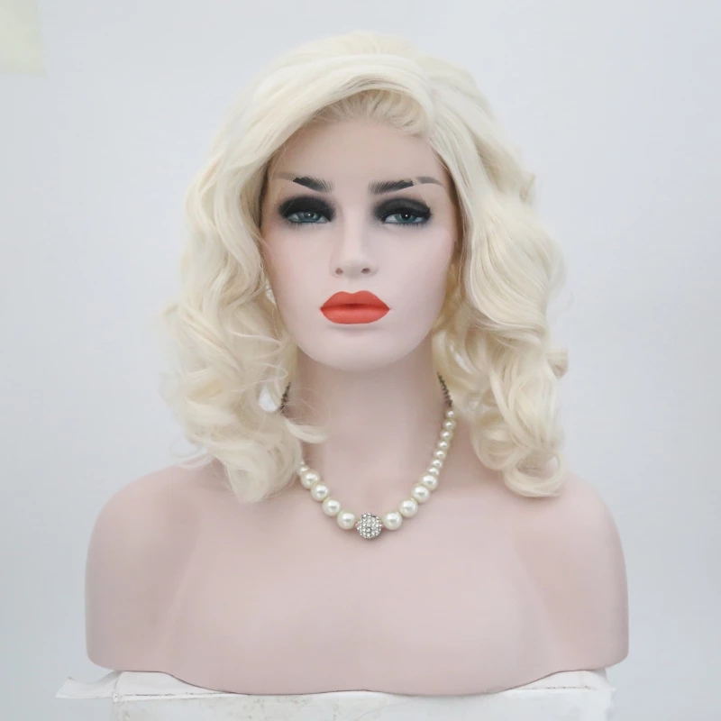 Short Wig Bob Style Blonde Wig Heat Resistant Glueless Synthetic Lace Front Wig Side Part Short Wavy Wigs