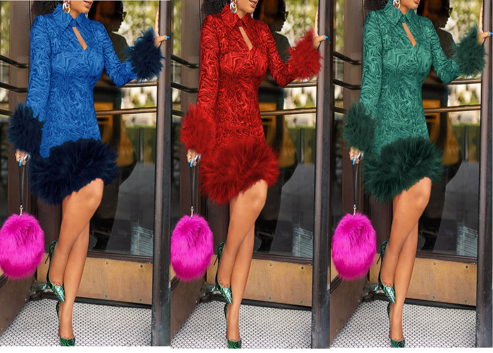 Feather Winter Dresses Women Vintage Print Bodycon African Ladies Long Sleeve Party Dress Mini Sexy Club Black Plus Size 2XL 3XL 201029