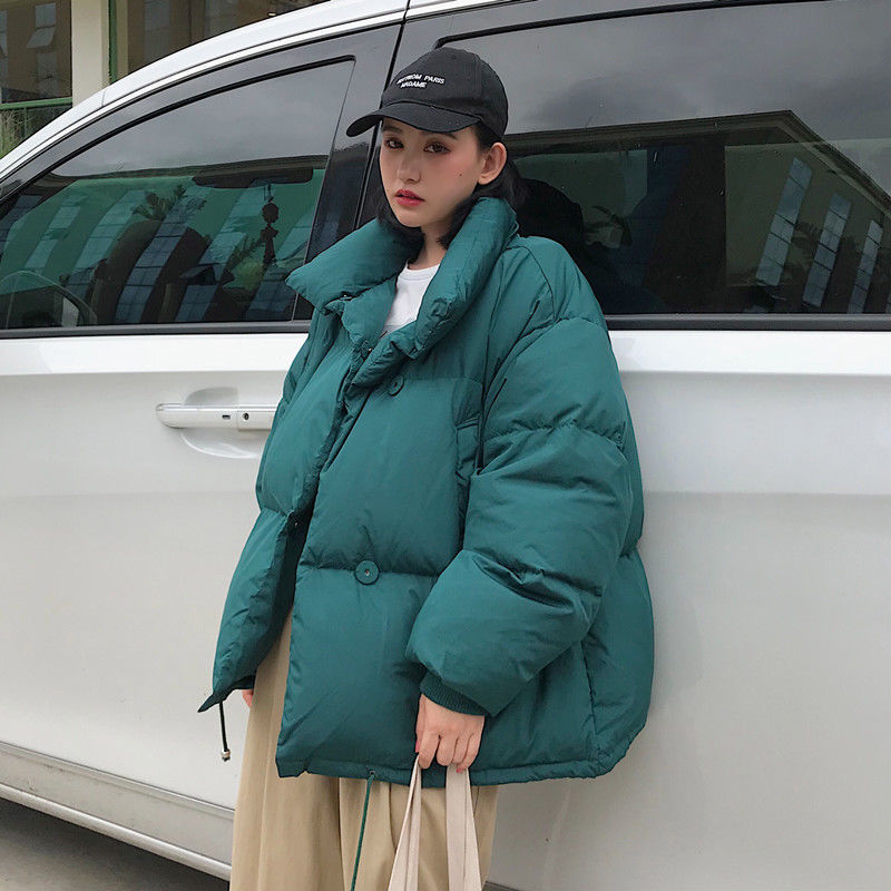 Korean Style Winter Puffer Jacket Women Stand Collar Solid Black White Female Coat Loose Oversized Womens Short Parka Coats 201019