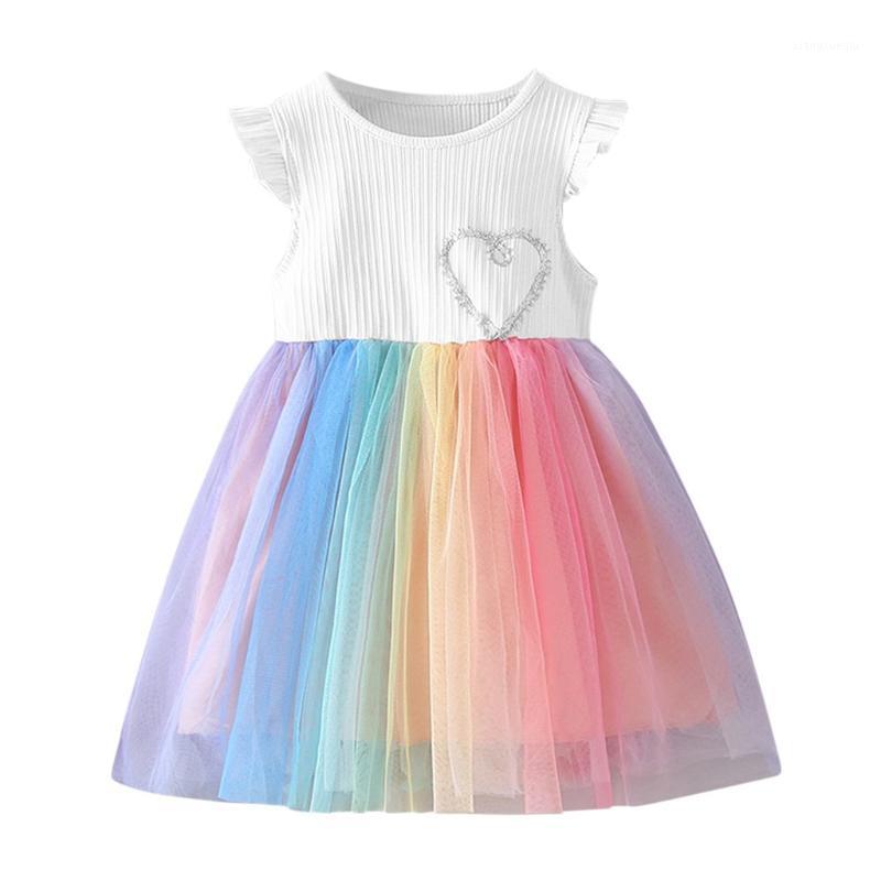 

Girls dress Flying sleeve Vertical stripes dress splice Tutu Gauze Cute sweet style Princess Formal Knee-Length1, Wh