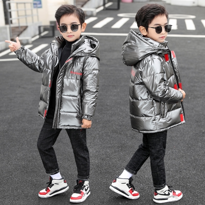 OLEKID Winter Jacket For Boys Hooded Plus Velvet Warm Shiny Cotton Boys Outerwear Coat 3-14 Years Kids Teenage Boys Parka 201126
