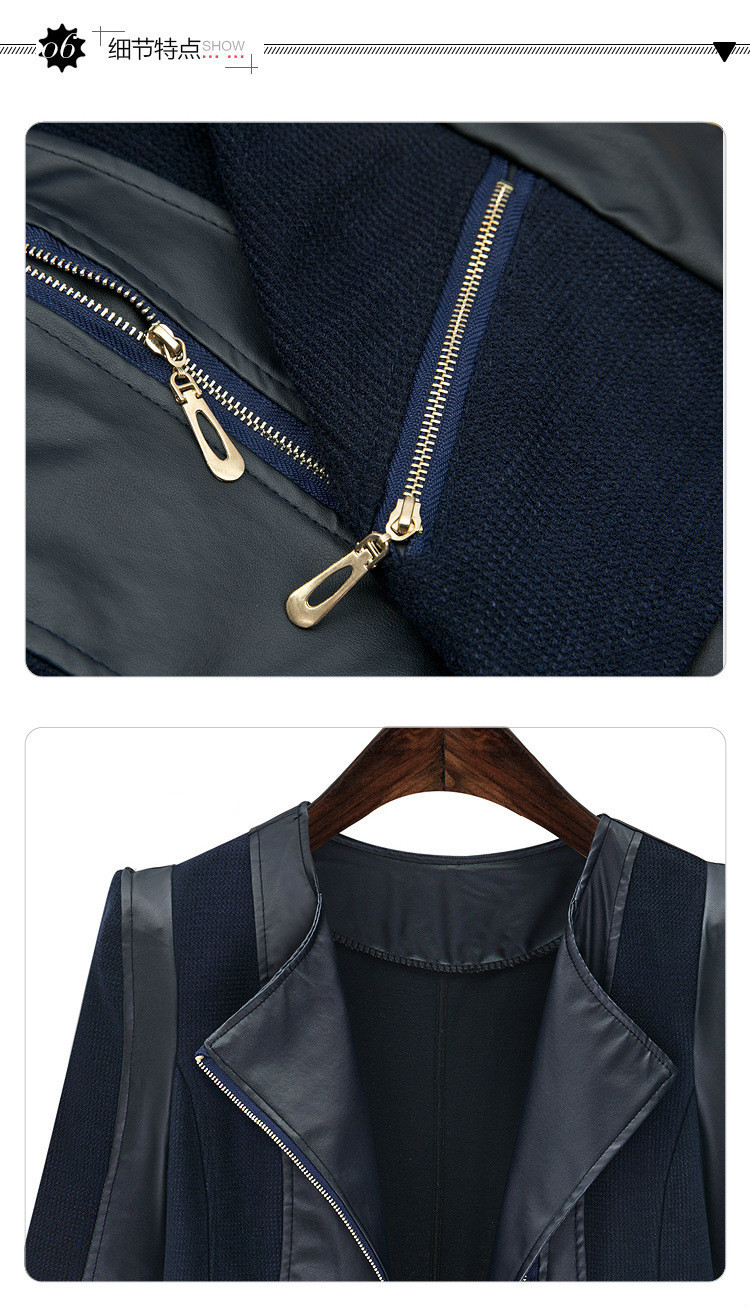 QMGOOD Fashion Female Windbreaker Autumn Large Size Leather Jackets for Women Slim Casual Black Leatherette Spliced PU Coat 201030