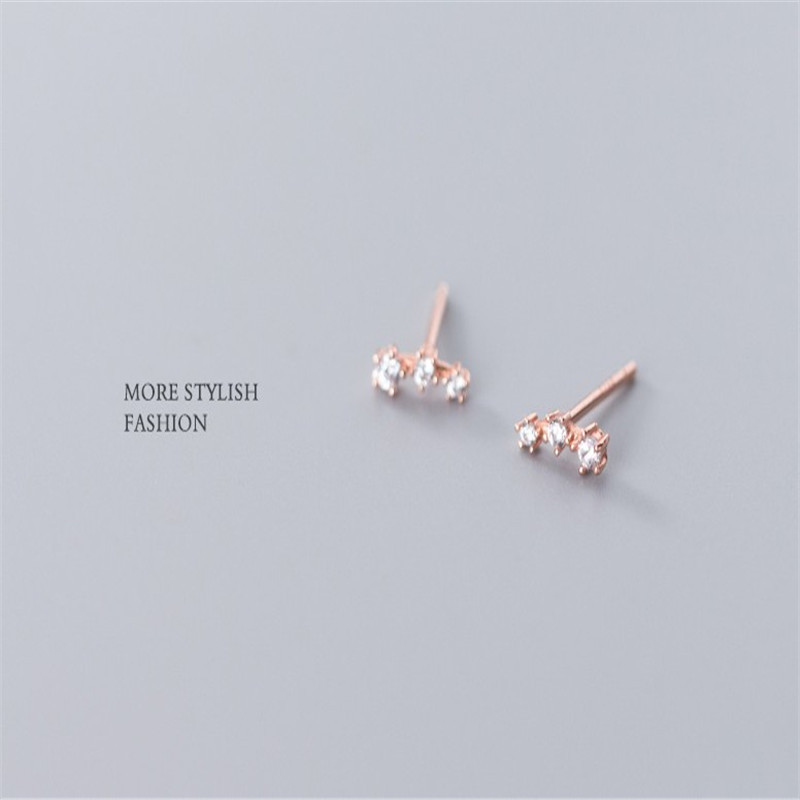 Authentic 925 Sterling Silver One Row CZ Zircon Earrings For Women Fashion Cute Micro Crystal Stud Earring Wedding Xmas Gifts
