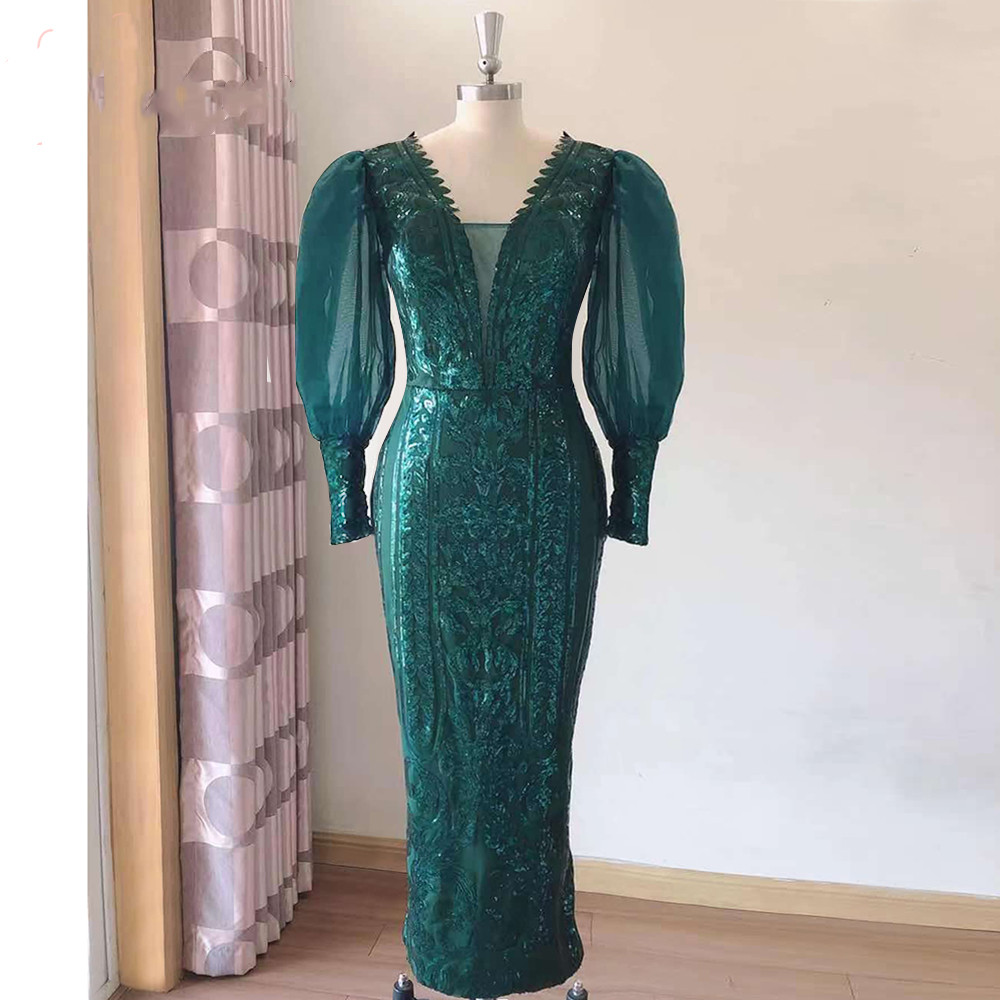 Classic Mermaid Evening Dresses With Deep V-neck Long-sleeves Applique Race Formal Party Prom Dress For Arabic Women Vestidos De Novia