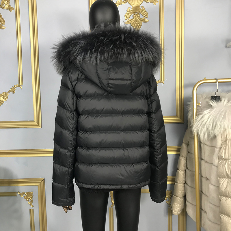 Coat Real Rabbit Fur Hooded Black Down Jacket Winter Women Classic Short Casual Outerwear Real Raccoon Fur Collar fur coat women 201112