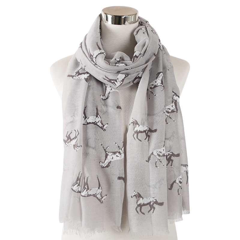 FOXMOTHER New Fashion Lightweight Pink Grey Color Running Horse Scarf Animal Print Scarves Women Ladies Foulard Femme Y201007