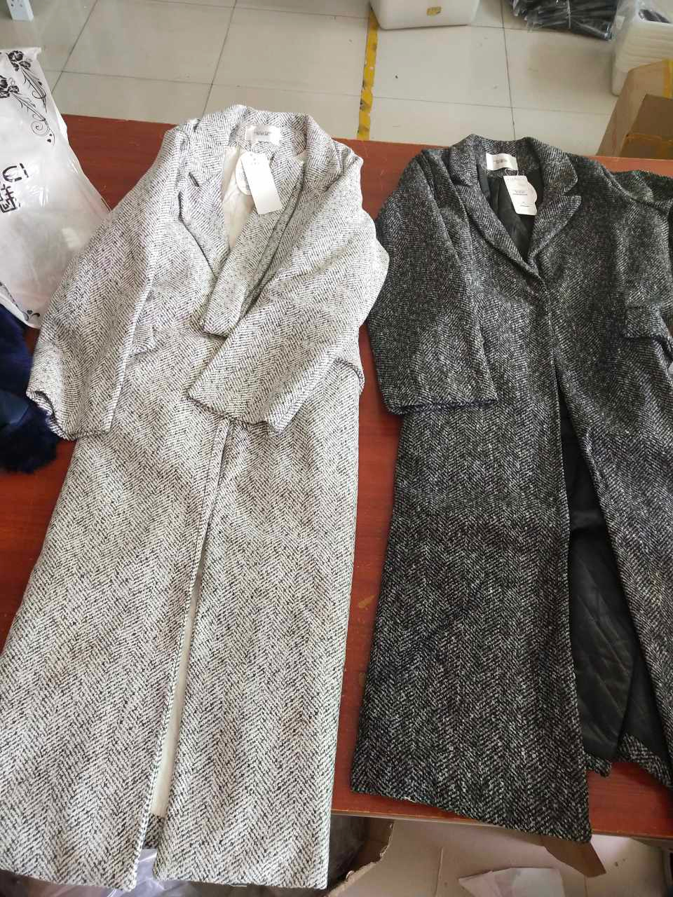 LANMREM Antumn Winter Herringbone Casual Open Stitch Pockets Wide-waisred Mid-calaf Loose Coat Woman Overcoat EF443 201222