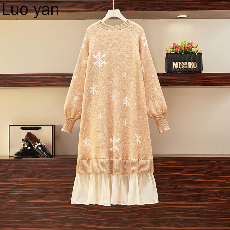 Plus Size Women Fall Winter Christmas Knit Sweater Dresses Women Ruffles Patchwork Snow Print Long Sleeve Knit Jumpers Female, Khaki
Plus Size Women Fall Winter Christmas Knit Sweater Dresses Women Ruffles Patchwork Snow Print Long Sleeve Knit Jumpers Female, Khaki