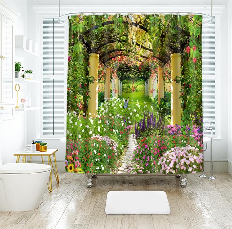 

3d Garden Flower Shower Curtains Beauty Nature Bamboo Stream Bathroom Curtain Thicken Waterproof Thickened Bath Curtain