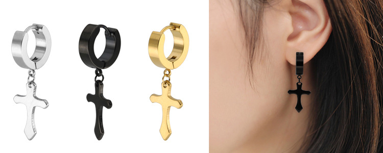 High Quality Cross Stainless Steel Charm Earrings For Women Men Gold Silver Balck Color Earring