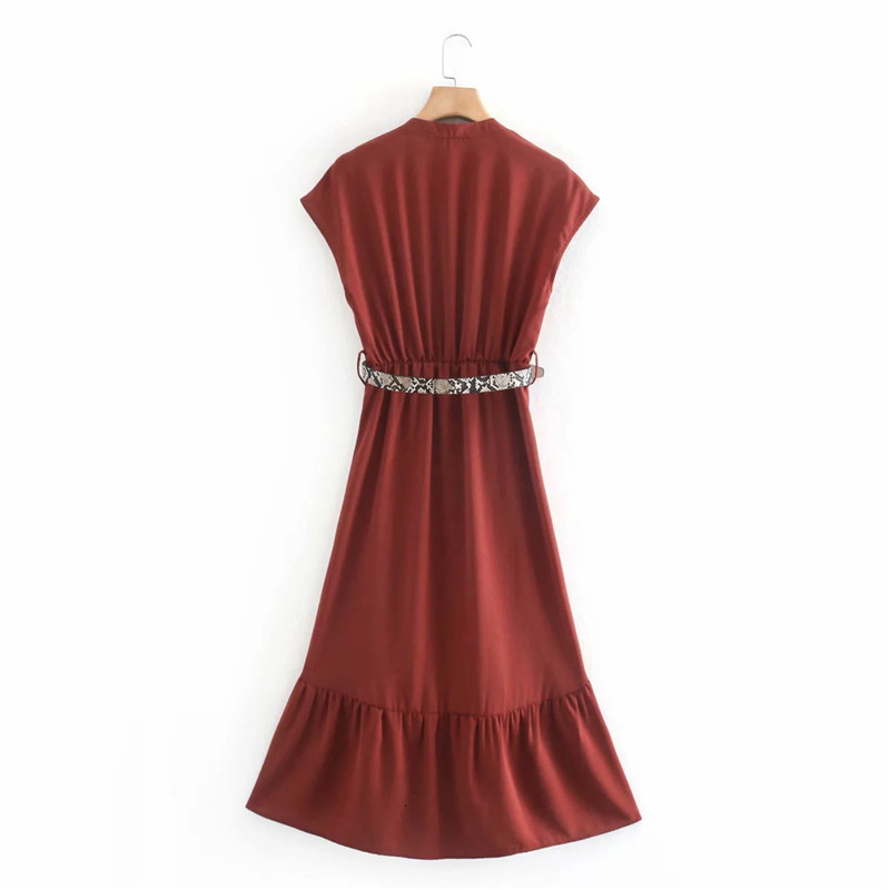 2021 New Women Fashion with Contrast Buckle Belt Midi Dress Vintage V-neck Short Sleeves Ruffled Hem Mujer Elegant Dresses On1r, Burgundy
2021 New Women Fashion with Contrast Buckle Belt Midi Dress Vintage V-neck Short Sleeves Ruffled Hem Mujer Elegant Dresses On1r, Burgundy