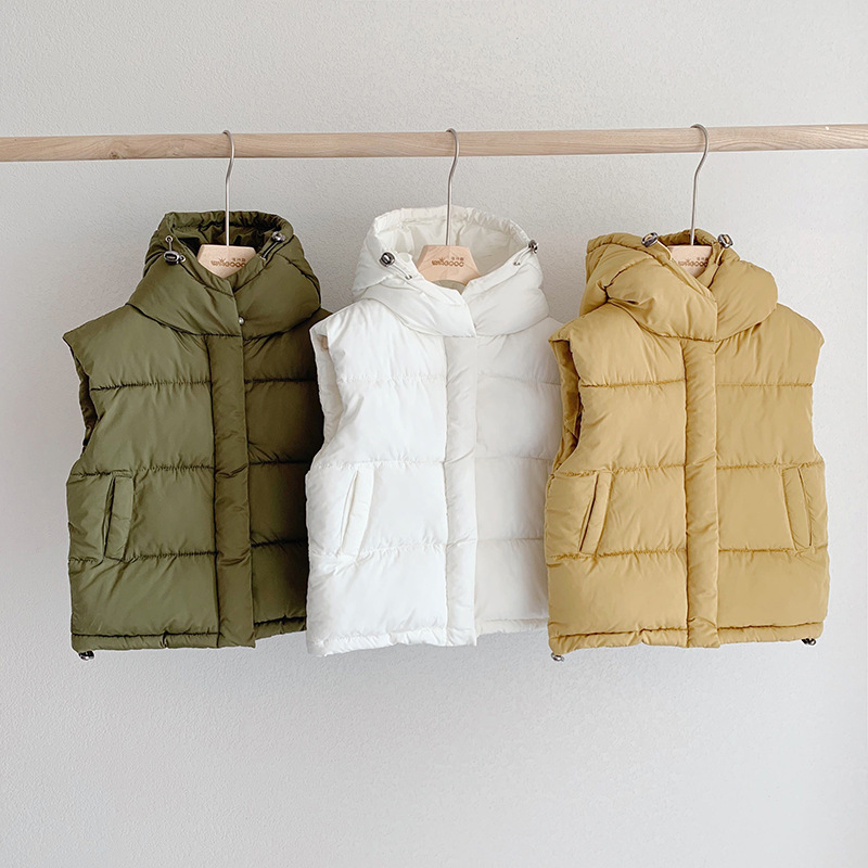 3-12Y Kids Vest Winter Children Down Cotton Cardigan Boy Sleeveless Jacket Baby Warm Clothes Zipper Hooded Coats Girls Outerwear LJ201125