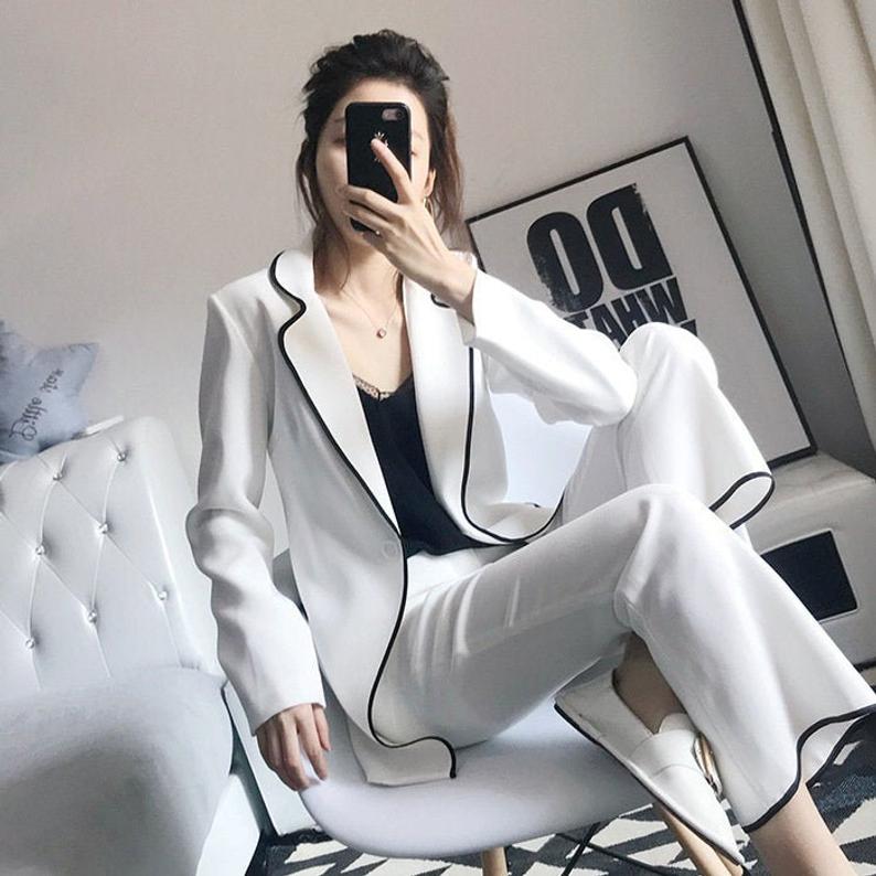 Spring White Women Pants Suits For Wedding Leisure Mother of the Bride Suit Ladies Evening Party Tuxedos Formal Wear