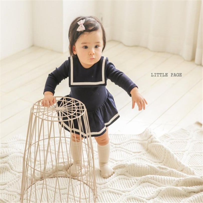 Newborn Girl 100% Cotton Sailor Costume Long Sleeve Boy Romper Baby Jumpsuit Clothes 201026