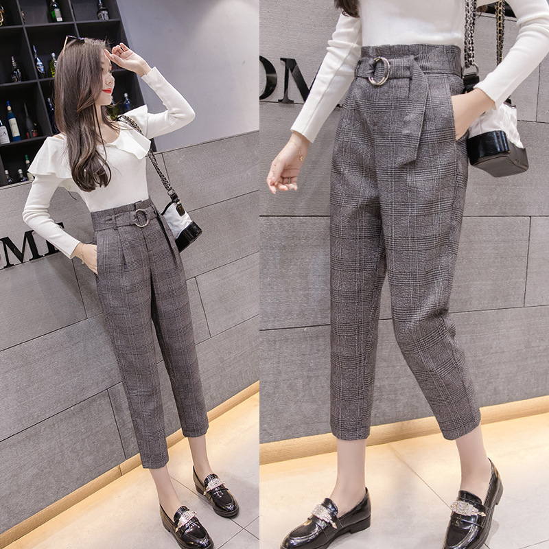S-2xl Autumn Retro Bud Trousers Women Fashion Harem Pants Women Plus Size Formal Pants Women With Belt 201228, Khaki plaid
S-2xl Autumn Retro Bud Trousers Women Fashion Harem Pants Women Plus Size Formal Pants Women With Belt 201228, Khaki plaid