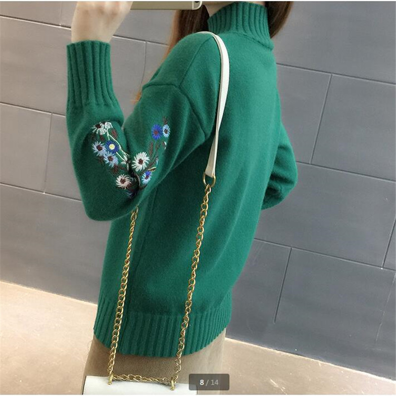 High quality women fashion Turtleneck sweater women top woman long sleeve warm sweaters Embroidered Knitted pullover B3965 200924