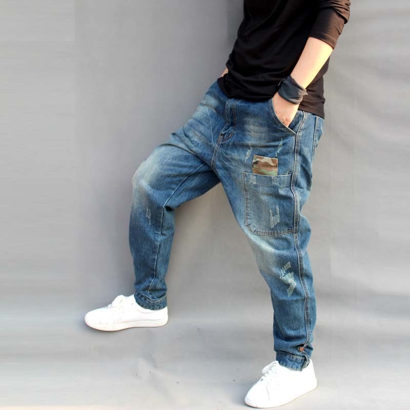 Mens Jeans Casual Joggers Plus Size Hip Hop Harem Denim Pants Camouflage Patchwork Quality Trousers Blue Jeans Male Clothes T200614