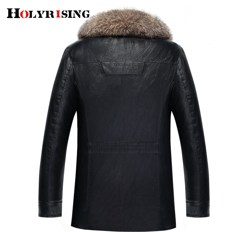 Holyrising Real Raccoon Fur Collar Men Faux Leather Jackets Winter Thicken Coat jaqueta de couro chaqueta Men PU Leather 18536-5 201120