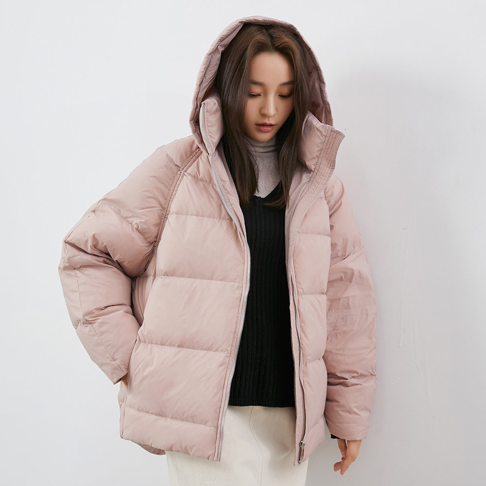 YAYA Womens Winter Down Coat New Plus Size Bright Fashion Bakery Loose short Parka Solid Color with Cap Coat Winter jacket 201019