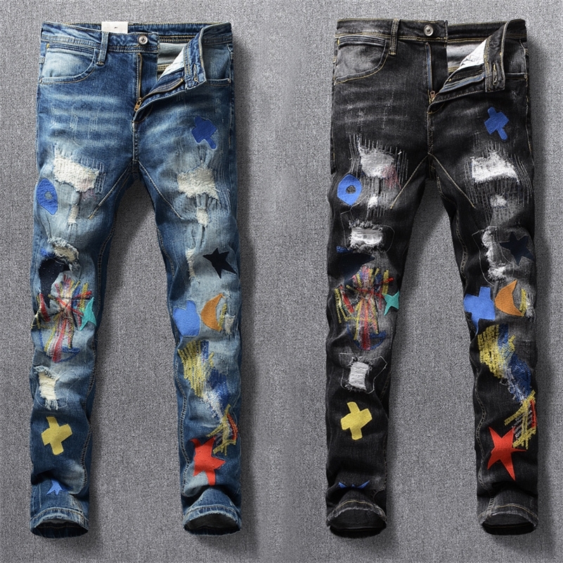 American Streetwear Fashion Men Jeans Elastic Slim Fit Ripped Denim Pencil Pants Homme Patches Designer Stretch Hip Hop Trousers 201111, Black
American Streetwear Fashion Men Jeans Elastic Slim Fit Ripped Denim Pencil Pants Homme Patches Designer Stretch Hip Hop Trousers 201111, Black