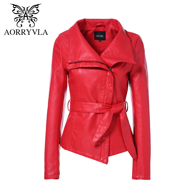 AORRYVLA New Spring Women Leather Jacket Red color Turn-Down Collar Short Length Slim Style Fashion Faux Leather Jacket 2020 LJ201127