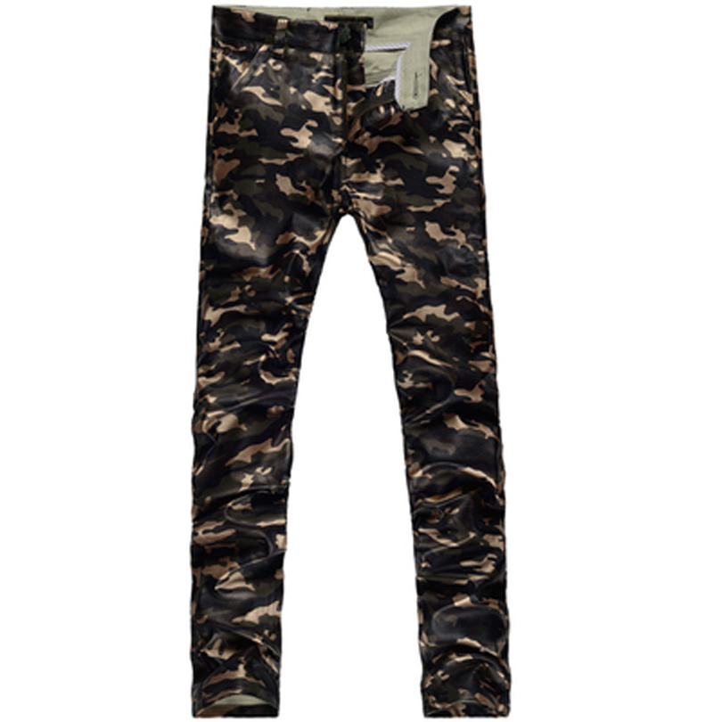 Men 's Leather Trousers Slim Fit Camouflage Pants Men Autumn New Fashion Casual High Quality PU Faux Leather Pants Military Men 201118