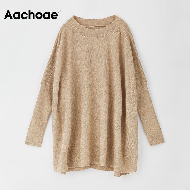 Aachoae O Neck Oversized Sweater Women Batwing Long Sleeve Casual Tops Solid Stylish Female Pullover Sweater Jersey Mujer 201222