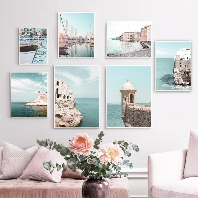 

Coastal City Building Photograph Seascape Wall Art Canvas Painting Nordic Posters And Prints Wall Pictures For Living Room Decor1