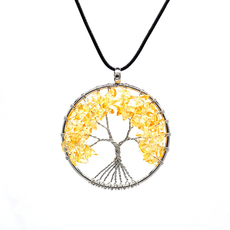 Women Necklace of Natural Stones Gravel Crystal Life Tree Long Pendant silver fashion jewelry Necklaces Handmade for Women Gift Party