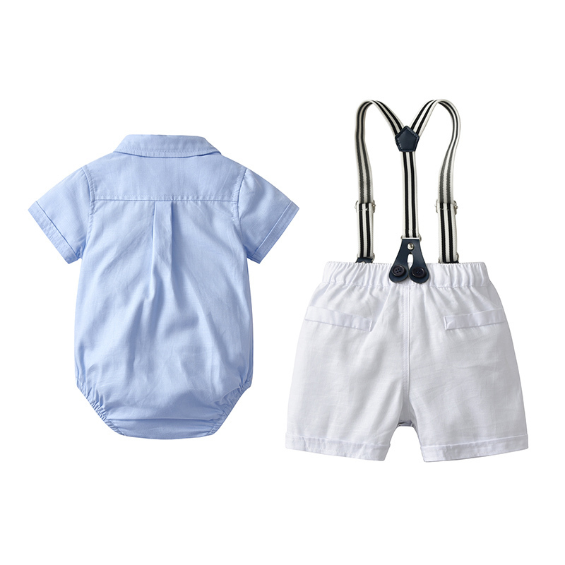 Newborn Baby Boy Romper Bow Formal Gentleman Suit For Summer Clothes Children Romper + White Shorts Newborn Clothing Set Size 59 LJ201023 - view 3
