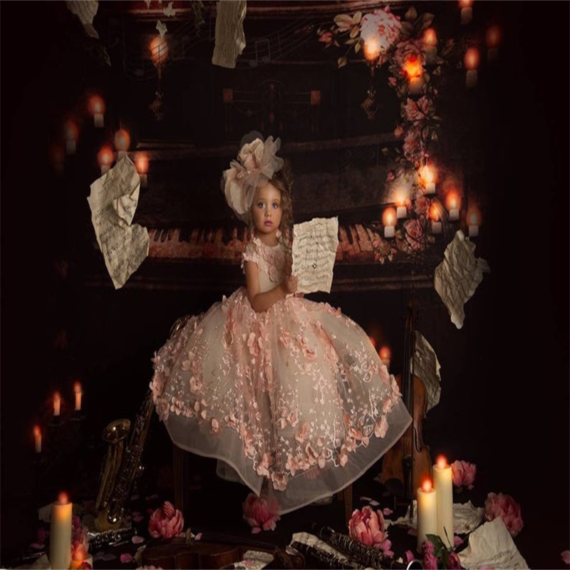 cute pink flower girls dresses hand made flower appliqued beaded childrens pageant dress stage stage catwalk dress custom made