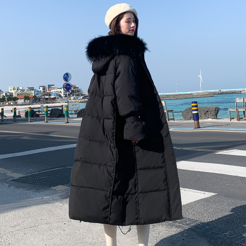 Korean Style Winter Jacket Women Hooded With Fur X-long Down Coat Thicken Warm Padded Parka High Quality 201031
