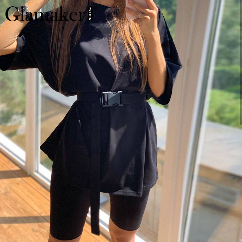 Glamaker Summer casual two piece set top and pants women sets short sleeve fashion loose outfits shorts suit 2020 female co ord T200603