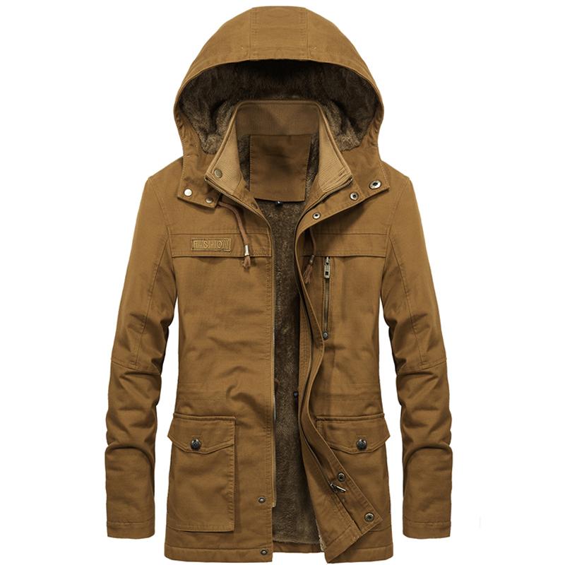 Men's Down Parka Jacket Warm Winter Waterproof Fleece Overcoat With Hood Khaki, Black, Beige, Yellow - Casual Streetwear B3