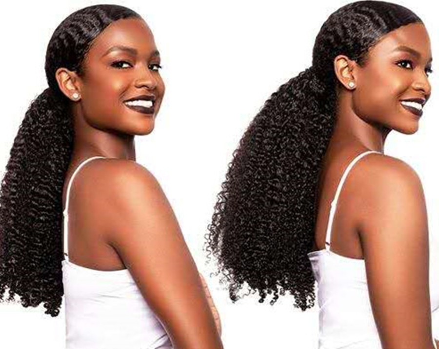 Afro Kinky Curly Hair Ponytails Natural Human Hair 120g brazilian Human Ponytail Extensions Clip In Remy